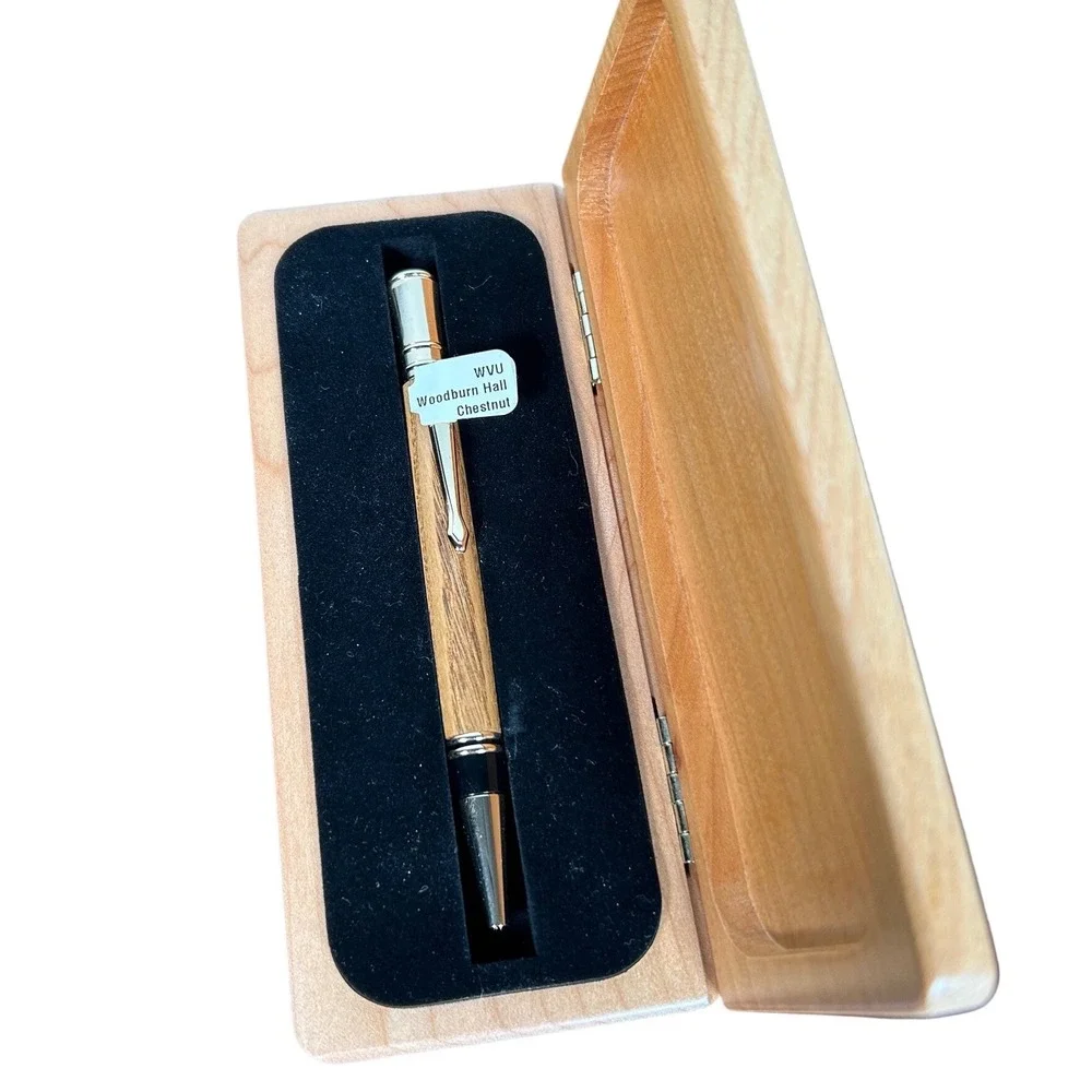 Handcrafted Wood Pen WVU Woodburn Hall Chestnut  Box Artisan Greg Cartwright